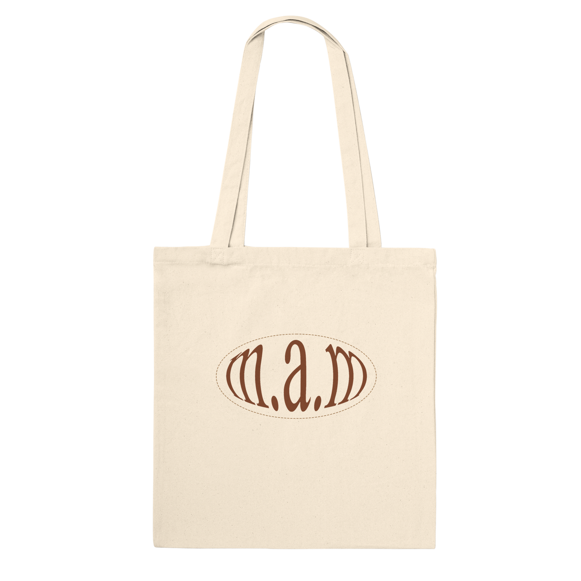 Tote bag that says most amazing mother with the acronym m.a.m with plants on it with brown colors, mother's day collection item to celebrate mom with gift for mom