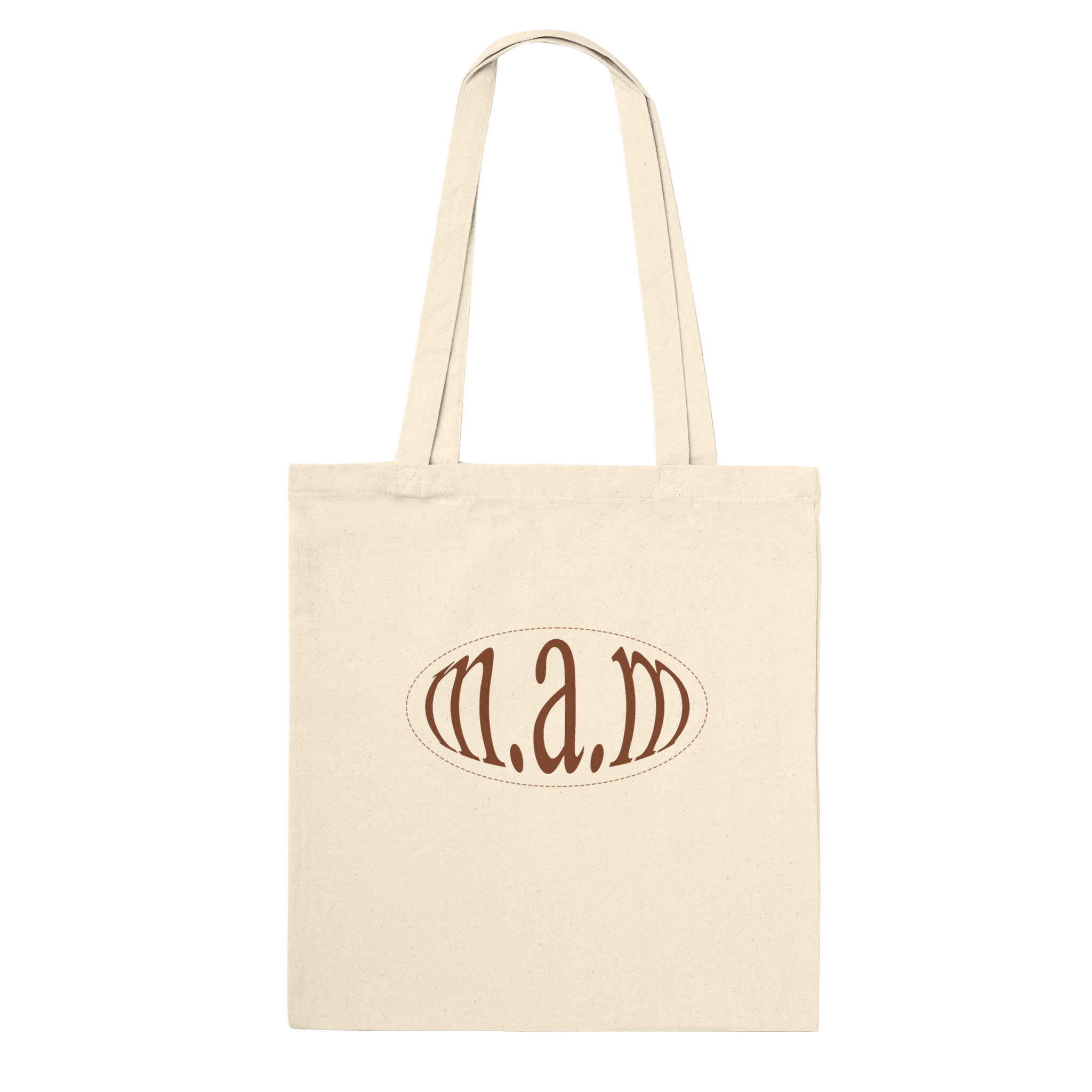 Tote bag that says most amazing mother with the acronym m.a.m with plants on it with brown colors, mother's day collection item to celebrate mom with gift for mom